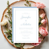 Elegante moderne poeder blauw script bruiloft kaart