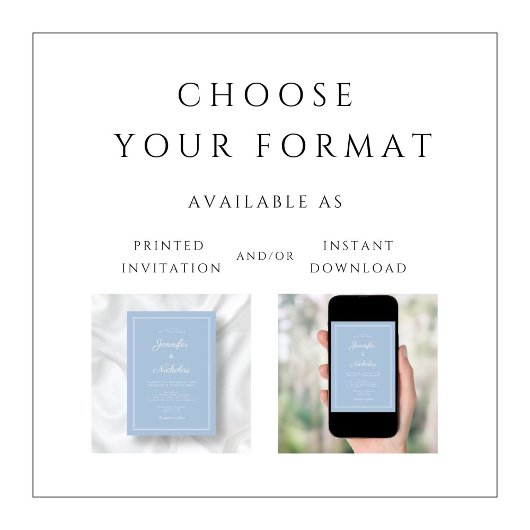 Elegante moderne poeder blauw script bruiloft kaart