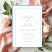 Elegante moderne poederblauwe script bruiloft kaart