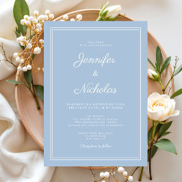 Elegante moderne poederblauwe script bruiloft kaart