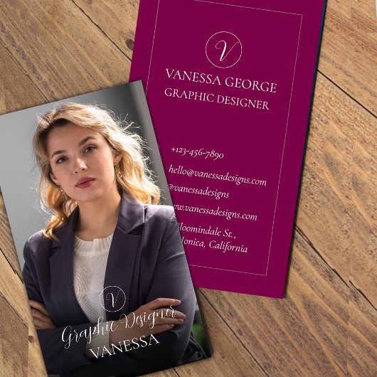 Elegante moderne professionele rode monogram foto visitekaartje