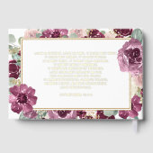 Elegante moderne pruim gouden bloemenbruiloft gastenboek (Achterkant)