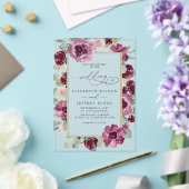 Elegante moderne pruim gouden botanische bloemen b acryl uitnodigingen (Insitu (Huwelijk))