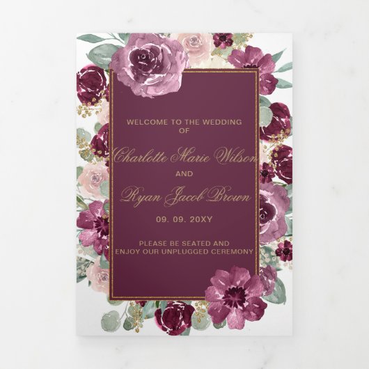 Elegante moderne pruim gouden botanische bloemen b drieluik programma (Cover)