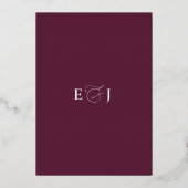 Elegante moderne pruim gouden botanische bloemen b folie uitnodiging (Achterkant)