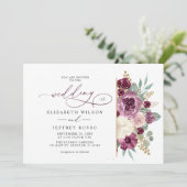 Elegante moderne pruim gouden botanische bloemen b kaart (Staand voorkant)