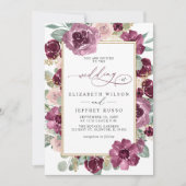 Elegante moderne pruim gouden botanische bloemen b kaart (Voorkant)