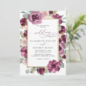 Elegante moderne pruim gouden botanische bloemen b kaart (Staand voorkant)