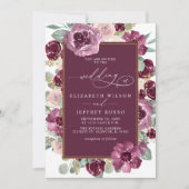 Elegante moderne pruim gouden botanische bloemen b kaart (Voorkant)