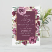 Elegante moderne pruim gouden botanische bloemen b kaart (Staand voorkant)