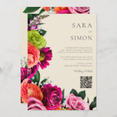 elegante moderne QR-code bloemenbruiloft Kaart (Voorkant / Achterkant)