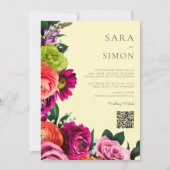 elegante moderne QR-code bloemenbruiloft Kaart (Voorkant)