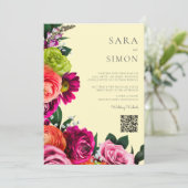 elegante moderne QR-code bloemenbruiloft Kaart (Staand voorkant)