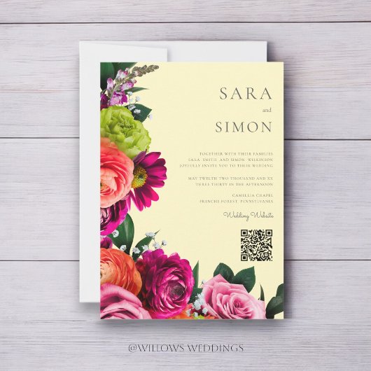 elegante moderne QR-code bloemenbruiloft Kaart