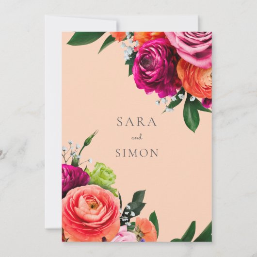 elegante moderne QR-code bloemenperzik bruiloft Kaart (Achterkant)