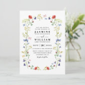 Elegante moderne QR-code bruiloft met wilde bloeme Kaart (Staand voorkant)