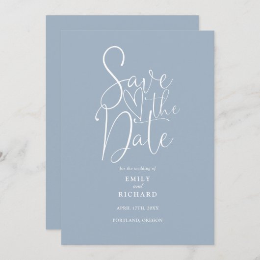 Elegante moderne QR-code Dusty Blue Wedding Save The Date (Voorkant / Achterkant)