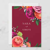 elegante moderne QR-code florale bourgogne bruilof Kaart (Achterkant)