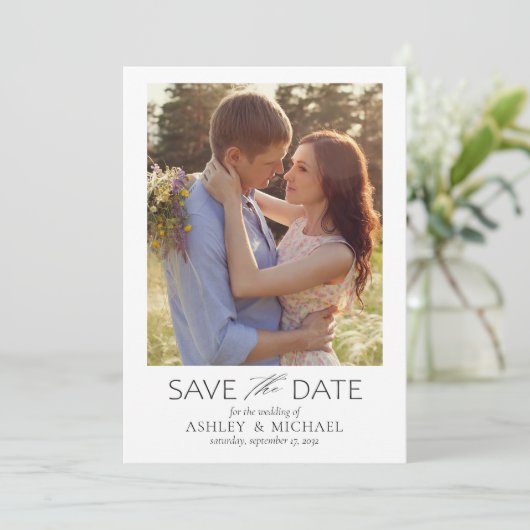 Elegante Moderne QR Code Foto Bruiloft Save The Date (Staand voorkant)