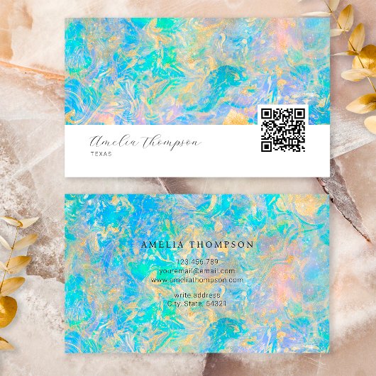 Elegante moderne QR-code gouden opaalsteen Visitekaartje