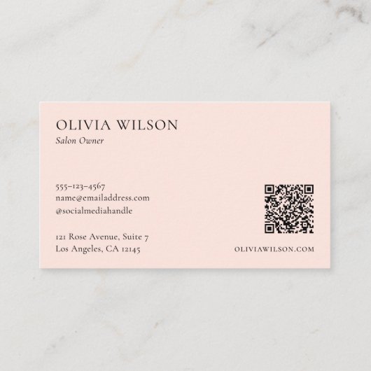 Elegante moderne QR-code Professional Blush Pink Visitekaartje (Achterkant)