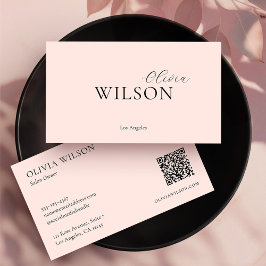 Elegante moderne QR-code Professional Blush Pink Visitekaartje