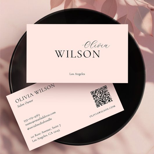 Elegante moderne QR-code Professional Blush Pink Visitekaartje