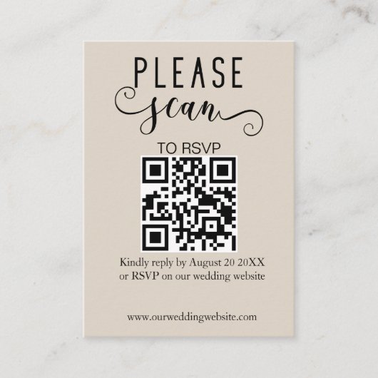 Elegante Moderne QR Code RSVP Bruiloft Informatiekaartje (Voorkant)