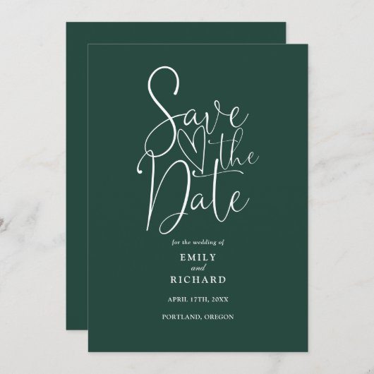 Elegante moderne QR-code smaragdgroene bruiloft Save The Date (Voorkant / Achterkant)