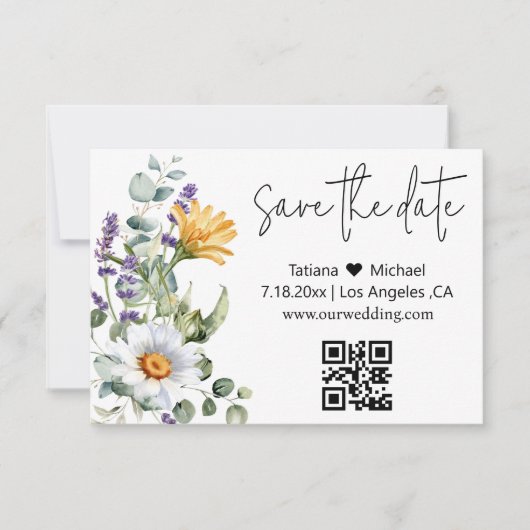 elegante moderne qr - code waterverf wilde bloemen save the date (Voorkant)