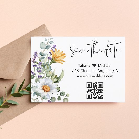 elegante moderne qr - code waterverf wilde bloemen save the date