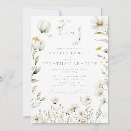 Elegante moderne QR Code Wildflowers bruiloft Kaart (Voorkant)
