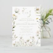 Elegante moderne QR Code Wildflowers bruiloft Kaart (Staand voorkant)