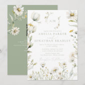 Elegante moderne QR Code Wildflowers bruiloft Kaart (Voorkant / Achterkant)