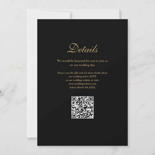Elegante moderne QR-code zwart en goud bruiloft Kaart (Achterkant)