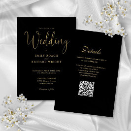 Elegante moderne QR-code zwart en goud bruiloft Kaart