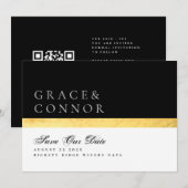 Elegante moderne QR-code zwart gouden foto Save The Date (Voorkant / Achterkant)
