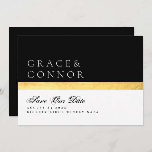 Elegante moderne QR-code zwart gouden foto Save The Date (Voorkant / Achterkant)