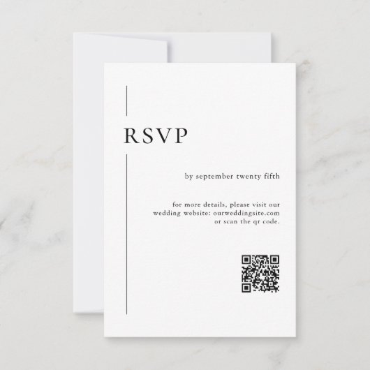 Elegante moderne QR-code zwart-wit bruiloft RSVP Kaartje (Voorkant)