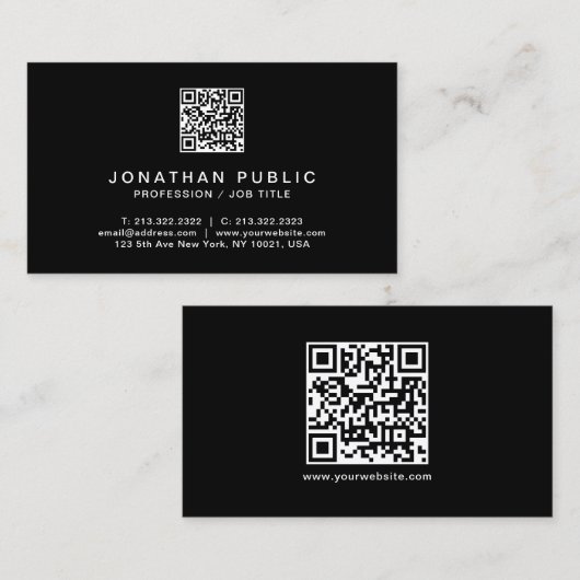 Elegante moderne QR-code zwart-wit Professional Visitekaartje (Voorkant / Achterkant)