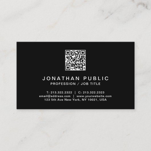 Elegante moderne QR-code zwart-wit Professional Visitekaartje (Voorkant)