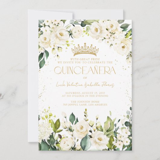 Elegante moderne QR witgouden bloemenquinceañera Kaart