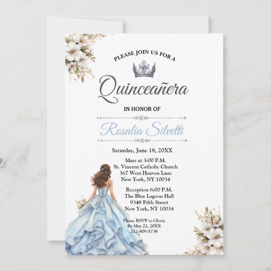 Elegante moderne Quinceanera blauw en zilver Kaart (Voorkant)