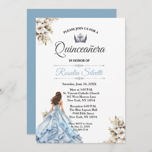 Elegante moderne Quinceanera blauw en zilver Kaart (Voorkant / Achterkant)