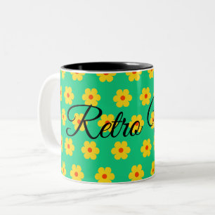 Elegante moderne retro bloemenmonogram tweekleurige koffiemok