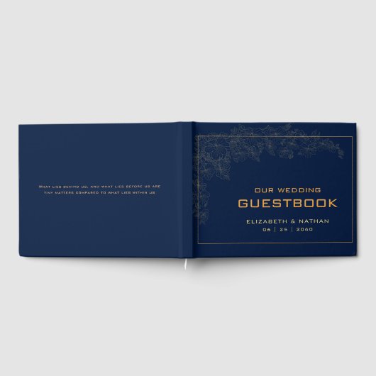 Elegante moderne retro gouden marineblauwe huwelij gastenboek (Volledig)