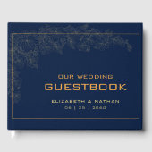 Elegante moderne retro gouden marineblauwe huwelij gastenboek (Voorkant)