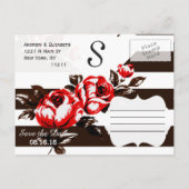 Elegante moderne rode bloemen en zwart-witte strep aankondigingskaart (Achterkant)