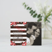 Elegante moderne rode bloemen en zwart-witte strep aankondigingskaart (Staand voorkant)