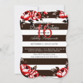 Elegante moderne rode bloemen en zwart-witte strep kaart (Voorkant)